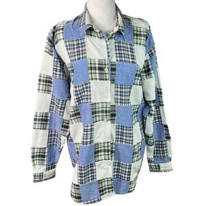 Vintage Marsh Landing Patchwork Plaid ButtonDown Shirt Long Sleeve Cotton Size M